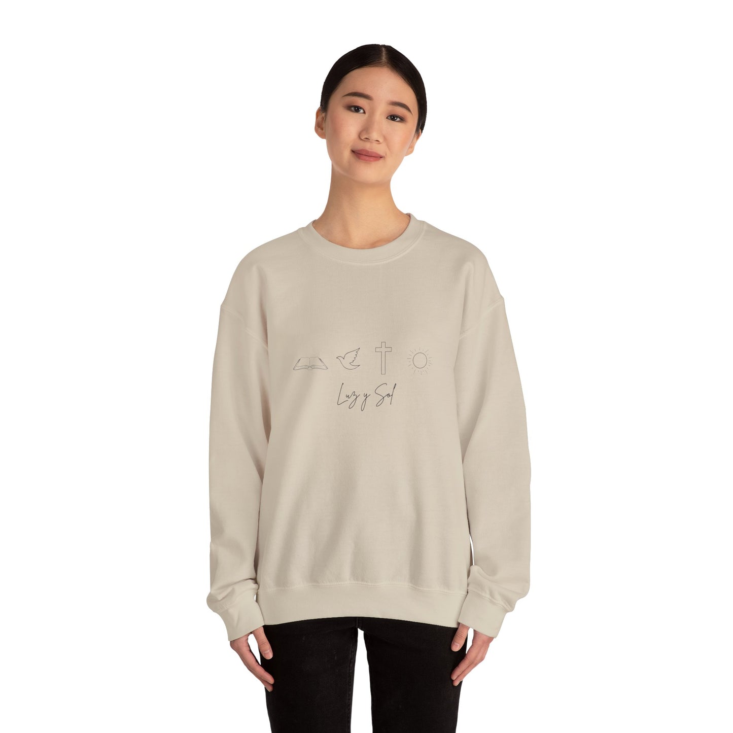 "Diseño con Vibras de Luz y Sol" , Sudadera Unisex de Cuello Redondo y Alta Durabilidad.
