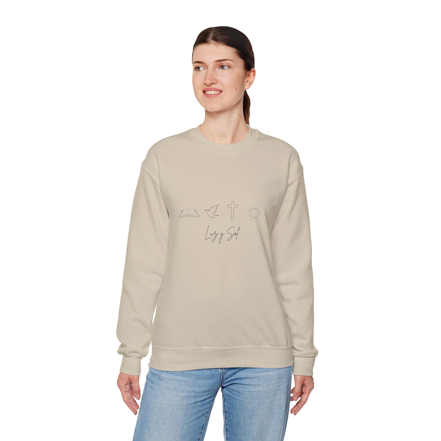 "Diseño con Vibras de Luz y Sol" , Sudadera Unisex de Cuello Redondo y Alta Durabilidad.