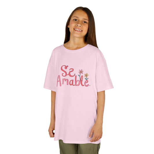 "Sé Amable con un Diseño Floral" (Camiseta Infantil de Algodón Resistente)